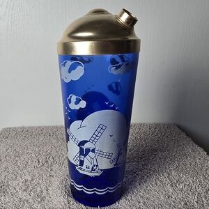 Vintage Hazel Atlas Cobalt Blue Art Deco Cocktail Shaker Windmill Pattern No Cap